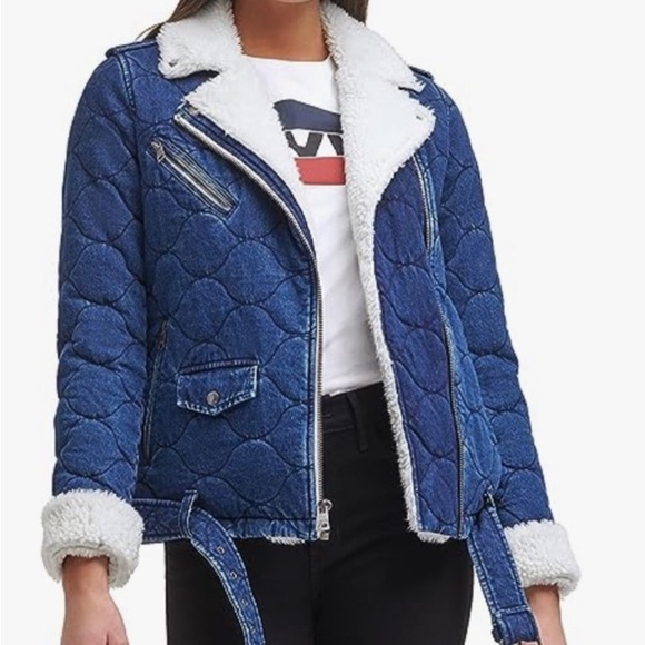 NWT Levi’s Sherpa Denim Bikers Jacket - Picture 2 of 8